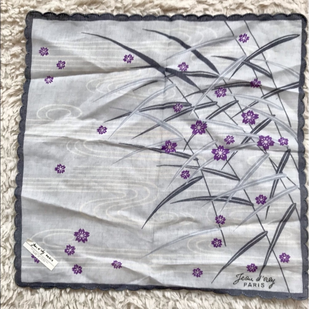 Jean D’orly Paris Purple Flowers Handkerchief